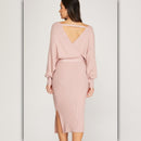 A492 • Misty Pink Wrap Knit Midi Sweater Dress