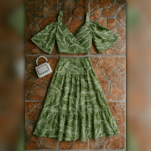 A213 • Tropical Leaf Print Two Piece Set