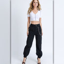 A910 • Black Wallet Chain Cargo Jogger Pants