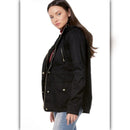 A321-B • Black Hooded Utility Jacket Lightweight Snap Zip Coat