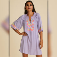 A392 • Neon Embroidered Lavender Tunic Dress