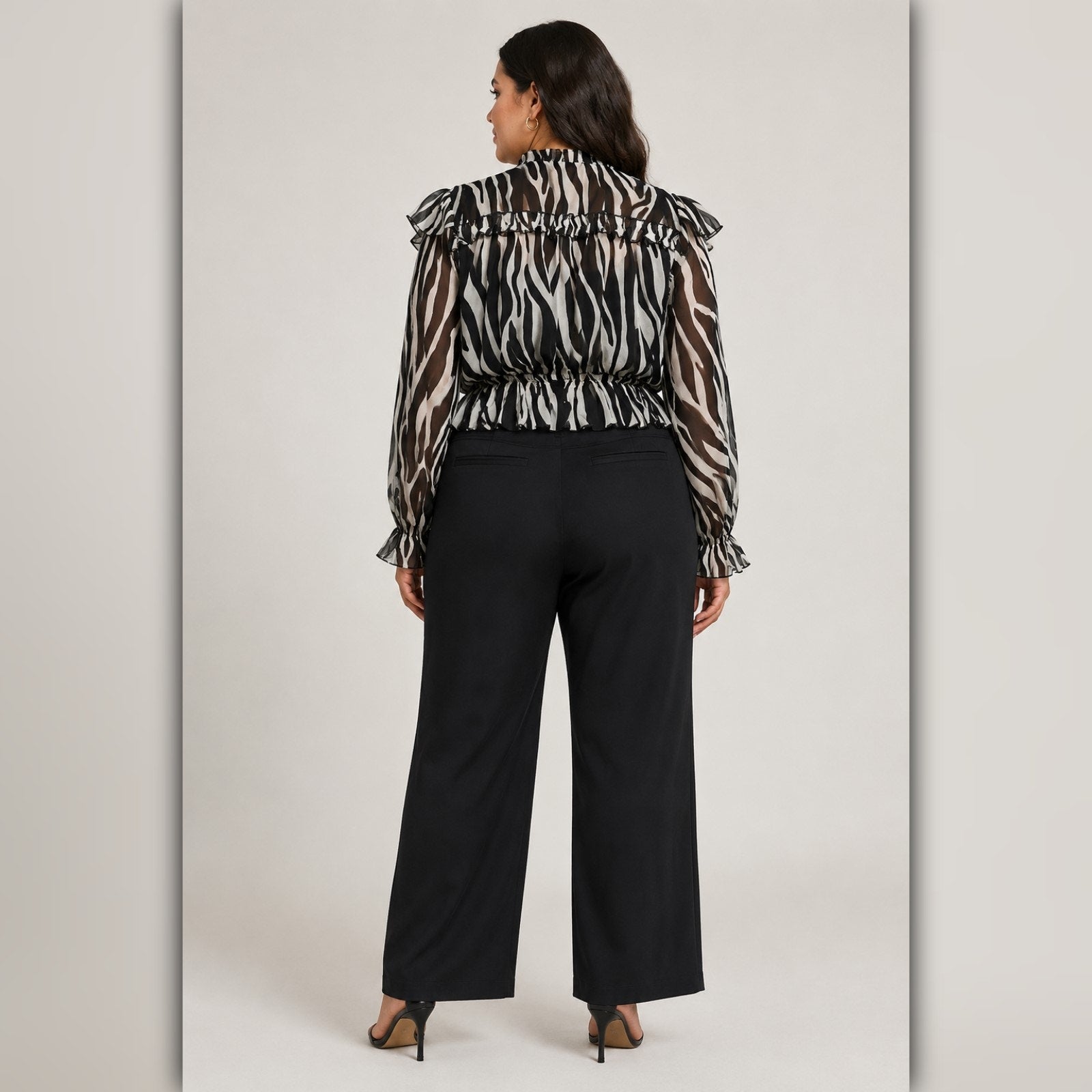 A177 • Sheer Zebra Ruffle Crop Blouse