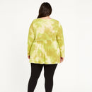 A518 • Green Tie-Dye Textured Waffle Knit Babydoll V-Neck Long Sleeve Top