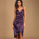 A041 • Purple Leopard Satin Midi Dress