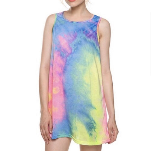 A476 • Multicolor Tie-Dye Sleeveless Tunic Dress