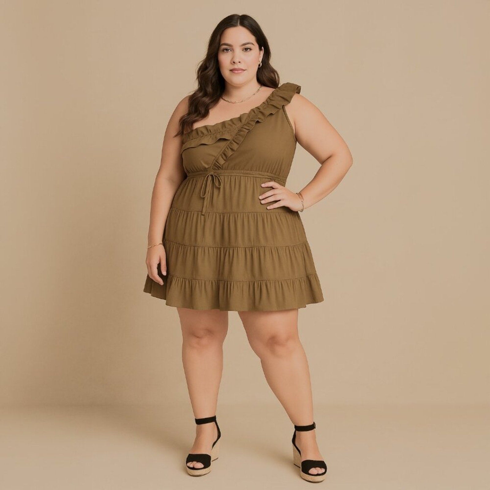 A040-B • Ruffle One-Shoulder Tiered Mini Dress