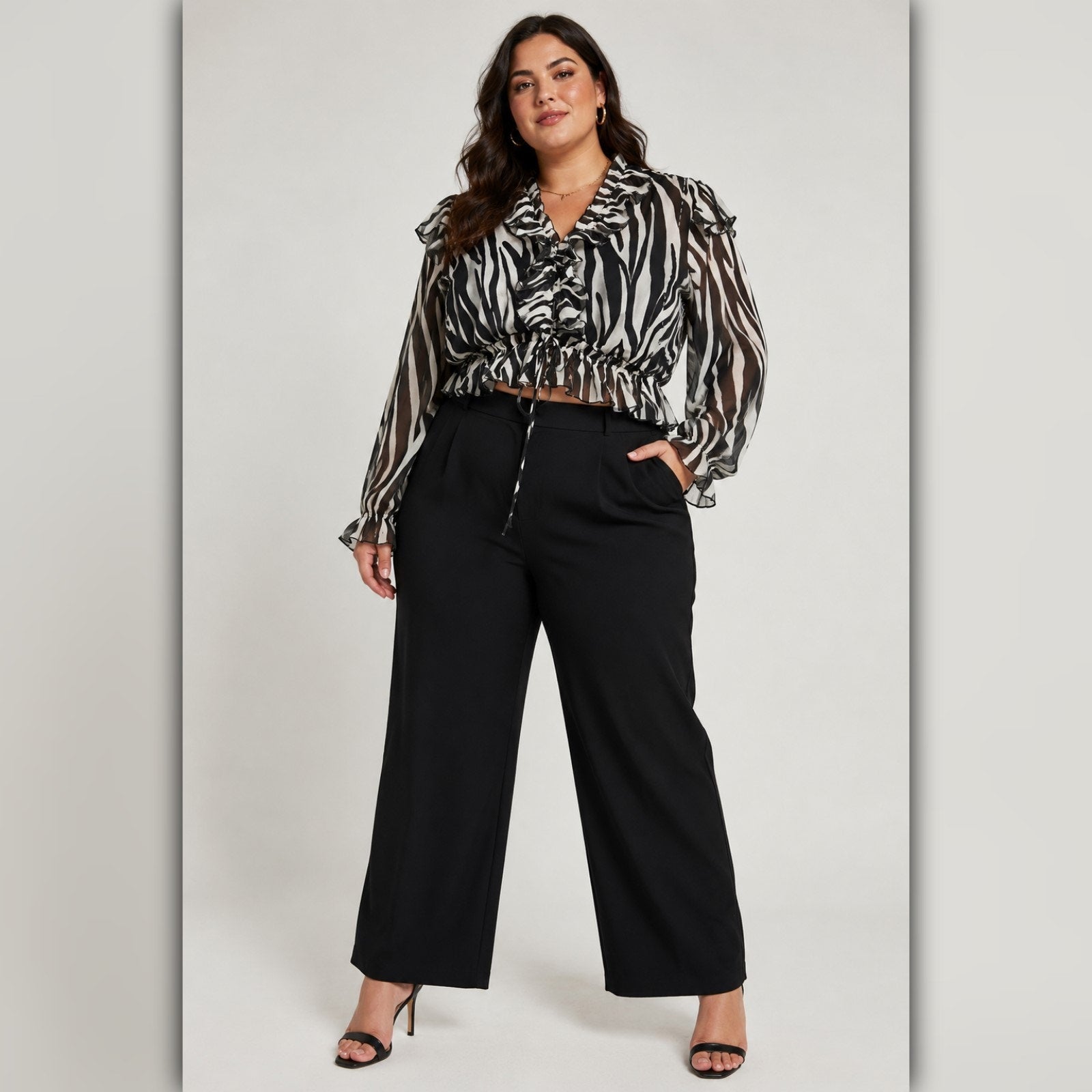 A177 • Sheer Zebra Ruffle Crop Blouse