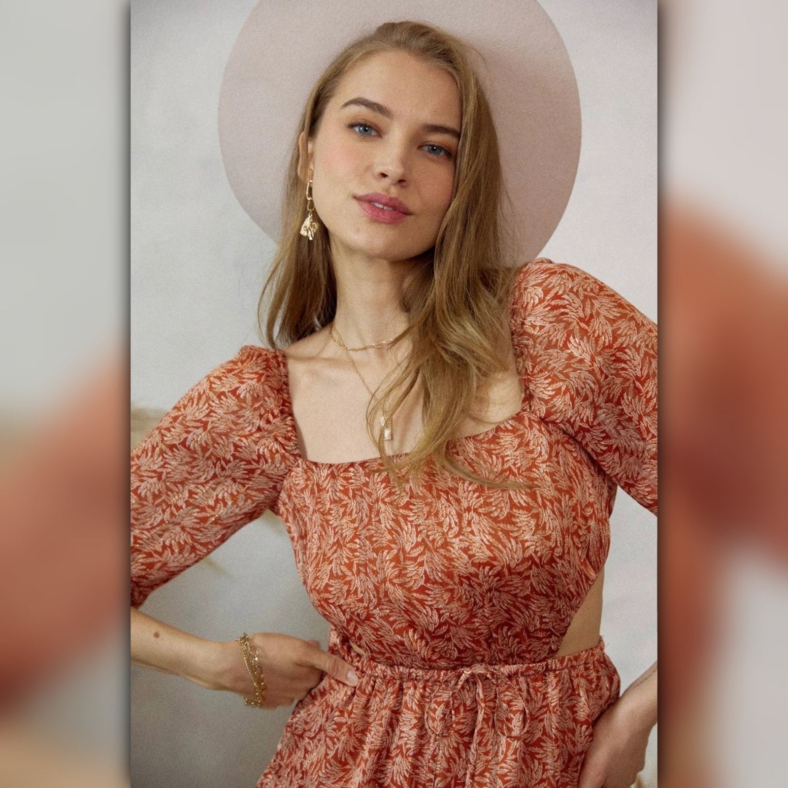 A209 • Rust Metallic Floral Cutout Mini Dress