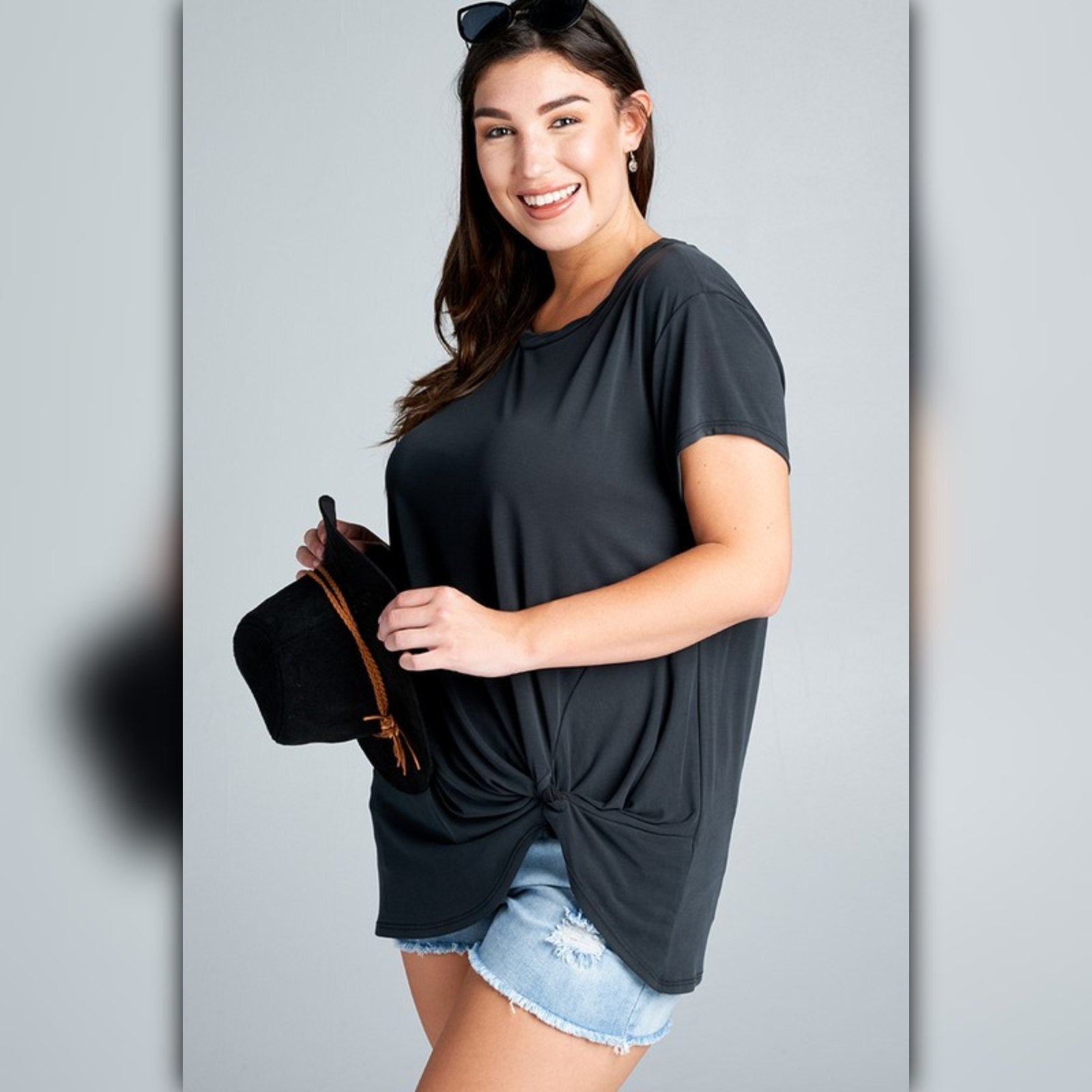 A482-A • Black Modal Side Twist Tunic Top