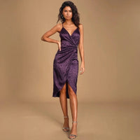 A041 • Purple Leopard Satin Midi Dress