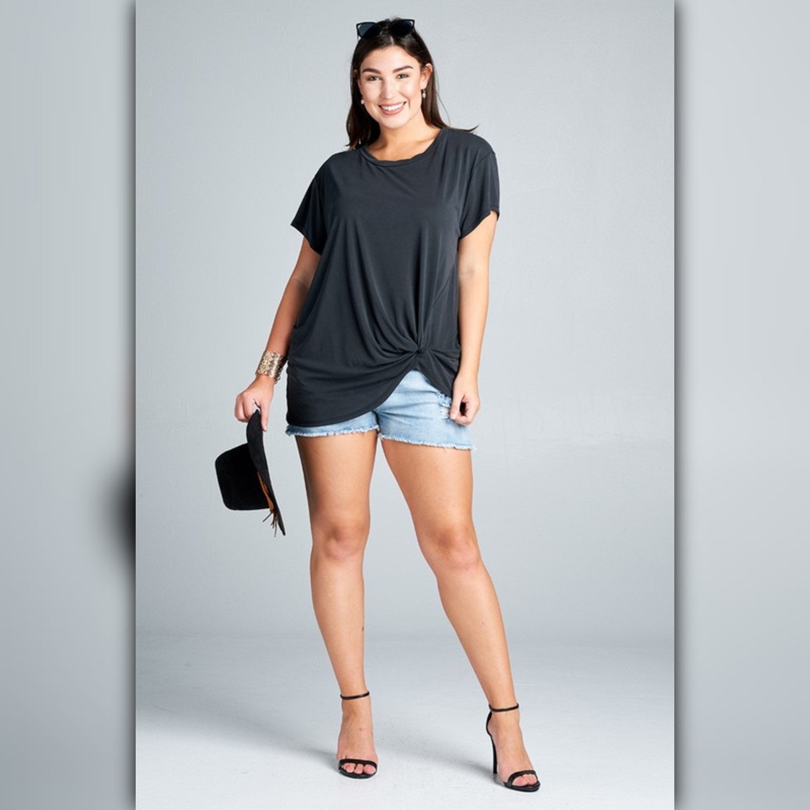 A482-A • Black Modal Side Twist Tunic Top