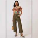 A364 • Boho Ruffle Off Shoulder Crop Top
