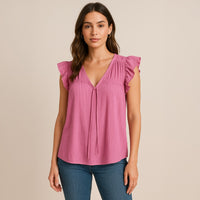 A351 • Rachel Roy Flutter Sleeve V-Neck Blouse