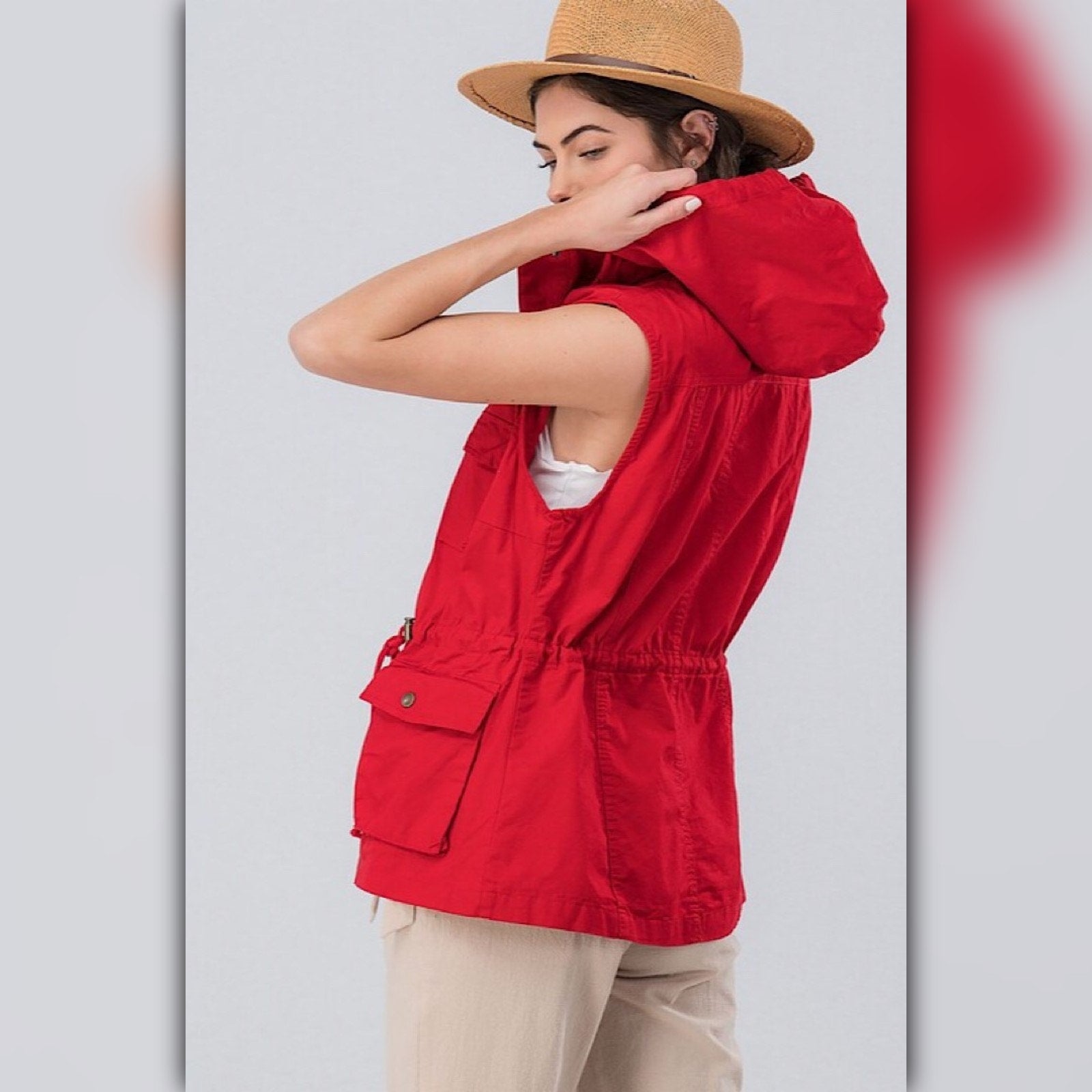 A071-A • Red Hooded Utility Anorak Vest