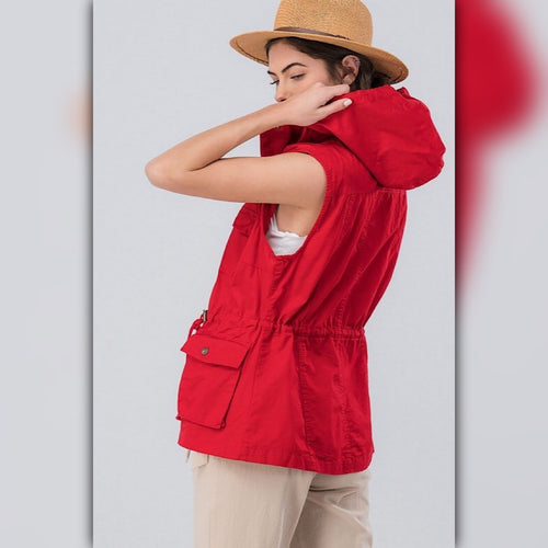 A071-A • Red Hooded Utility Anorak Vest