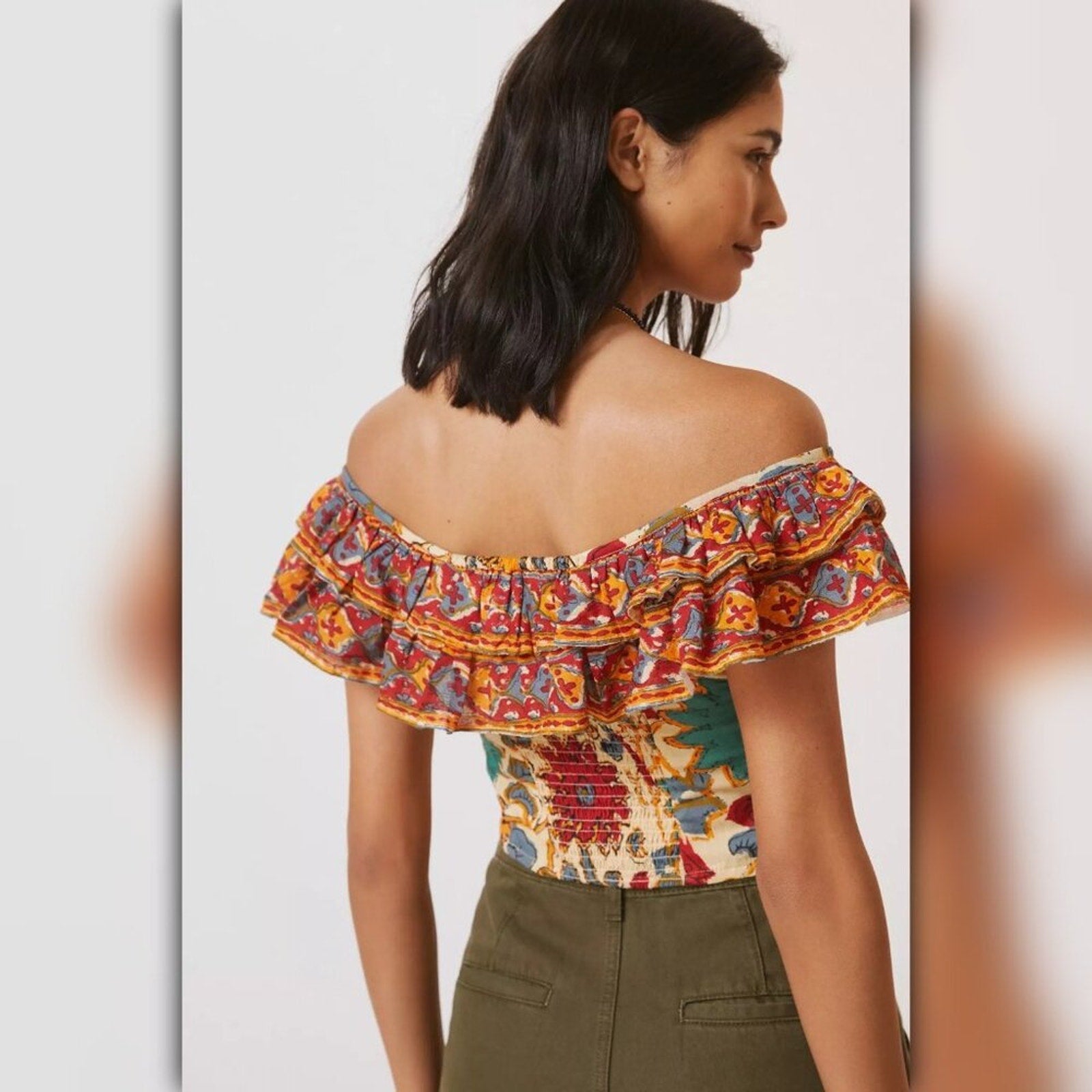 A364 • Boho Ruffle Off Shoulder Crop Top