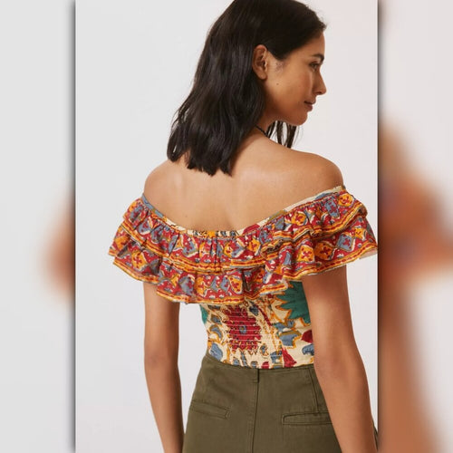 A364 • Boho Ruffle Off Shoulder Crop Top