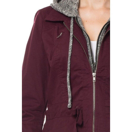 A087 • Wine Utility Anorak Jacket With Hooded Layer