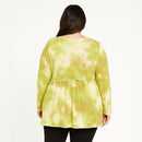 A518 • Green Tie-Dye Textured Waffle Knit Babydoll V-Neck Long Sleeve Top