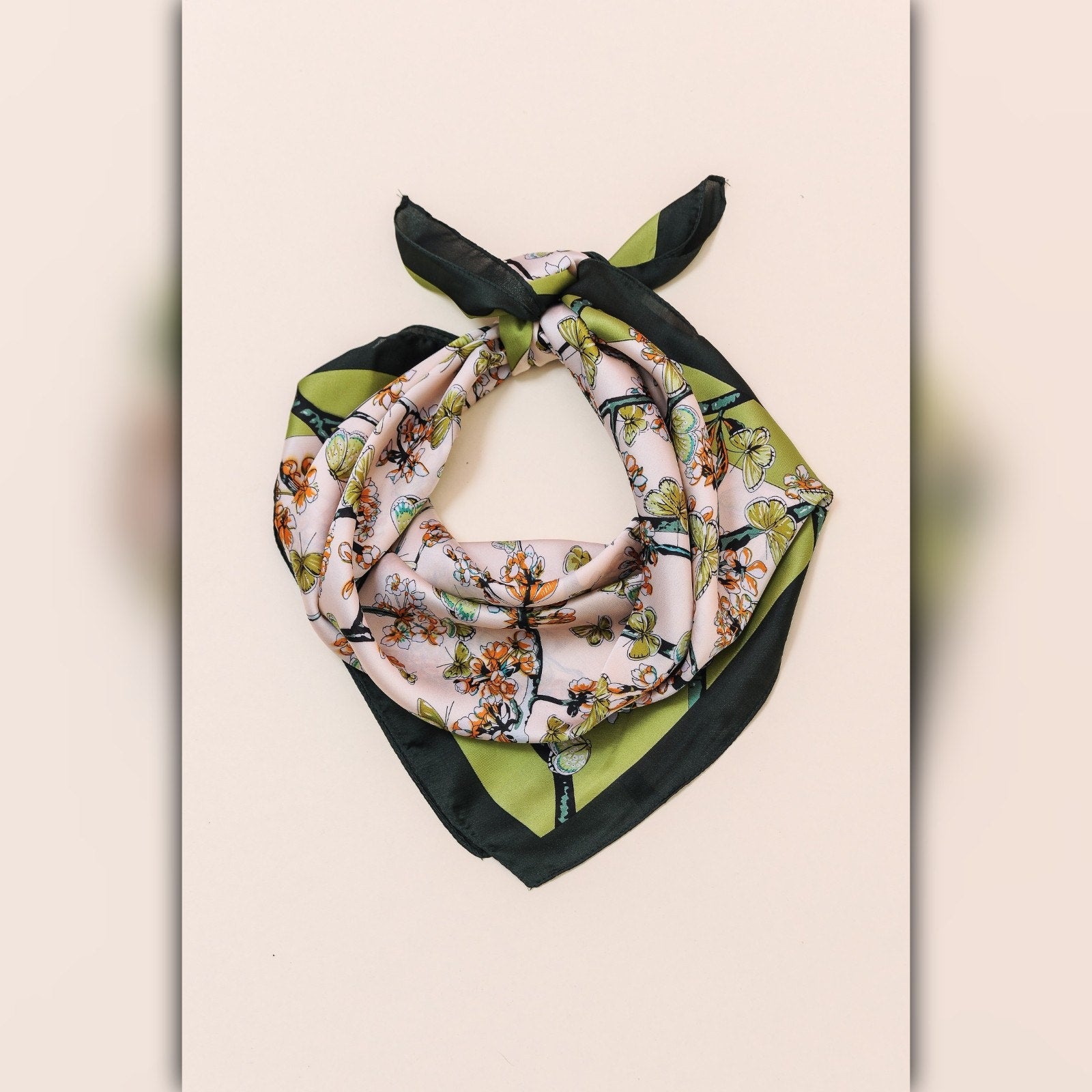 A218-X • Spring Blossom Floral Butterfly Silky Bandana Scarf