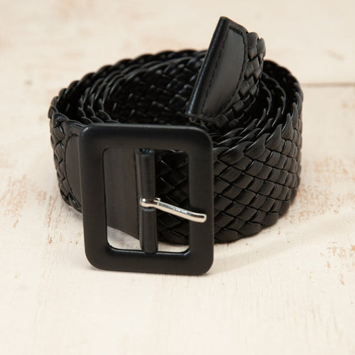 A246-B • Black Braided Faux Leather Waist Belt