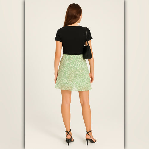 A184 • Mint Leopard Ruched Mini Skirt