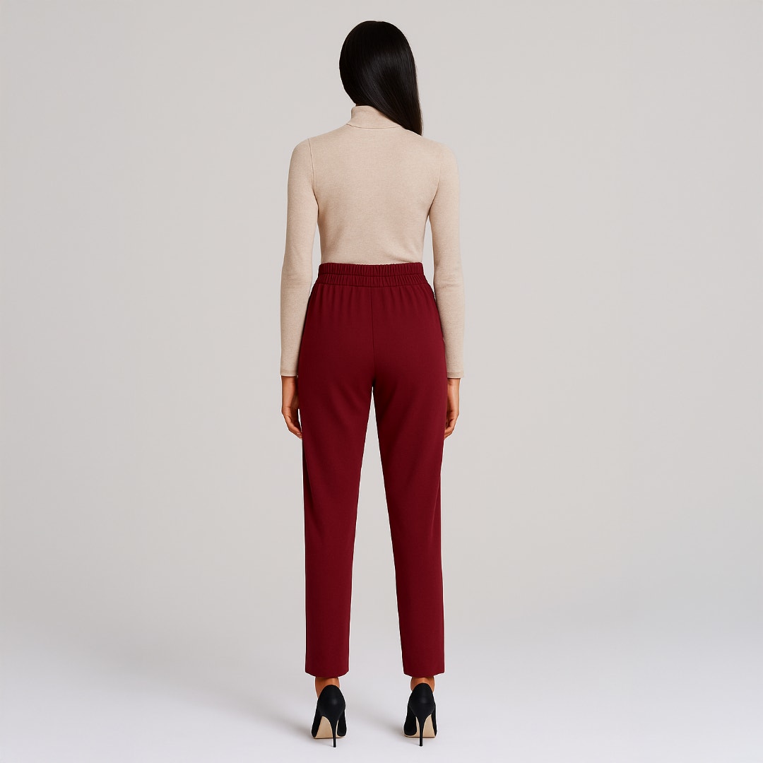 A293-C • Deep Burgundy High-Rise Knit Ankle Trousers