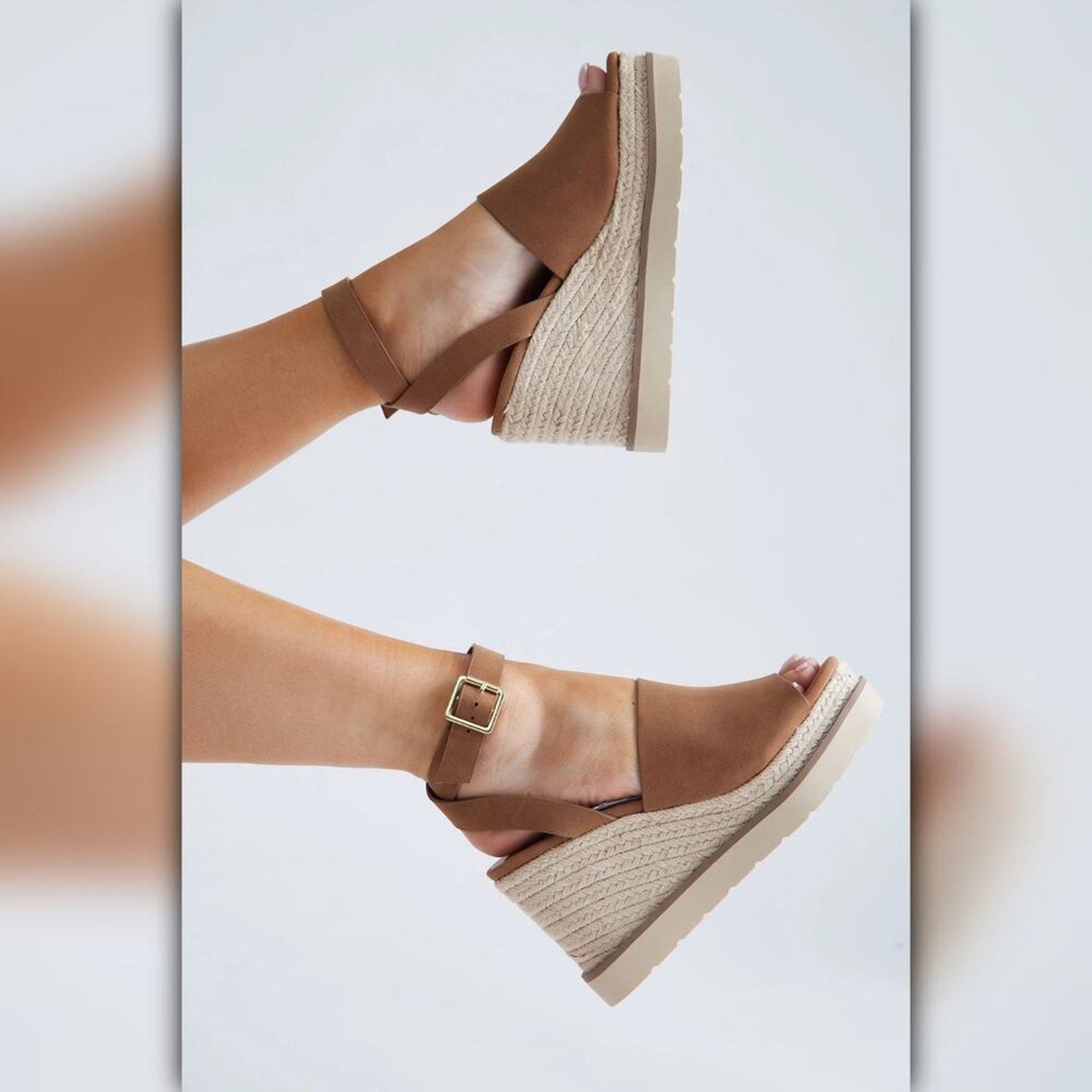 A042B • Dark Tan Espadrille Platform Wedge Sandals
