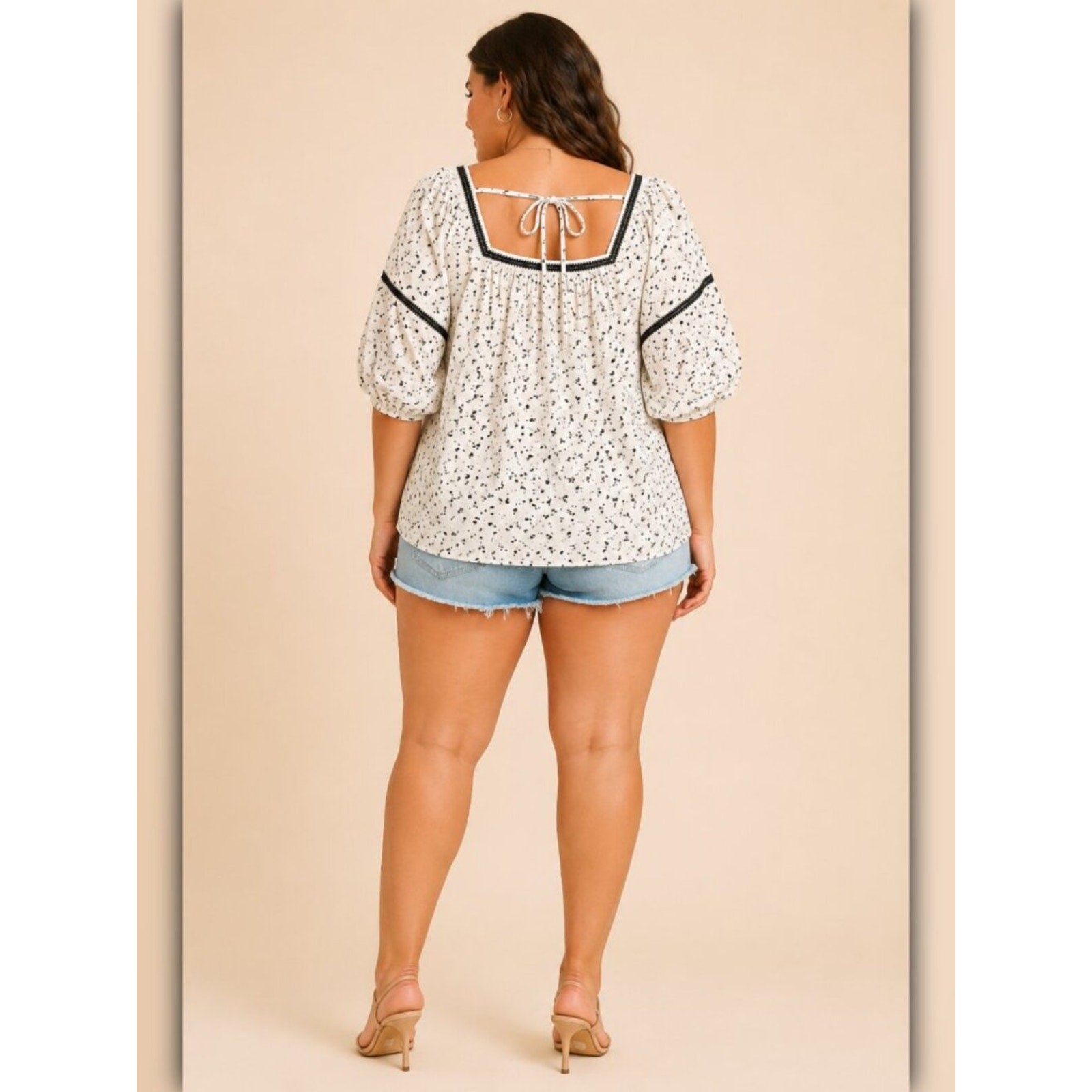 A452 • Ivory Speckled Square Neck Tie-Back Blouse