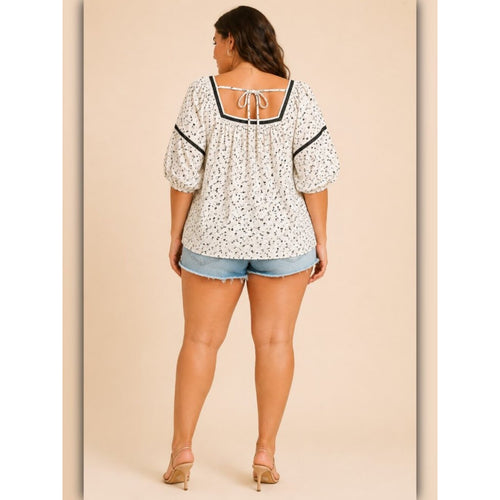 A452 • Ivory Speckled Square Neck Tie-Back Blouse