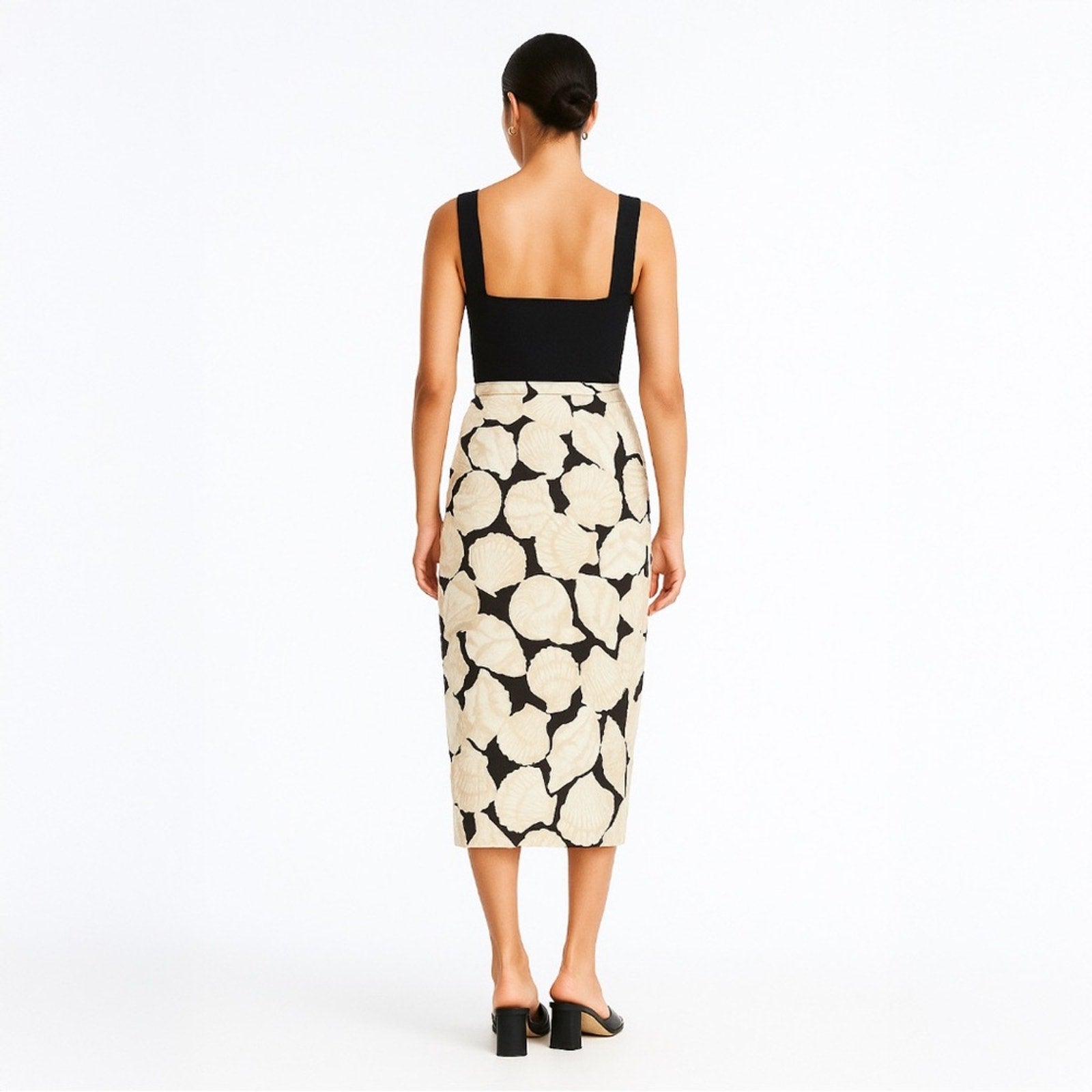 A328 • Seashell Print Twist-Front Midi Skirt