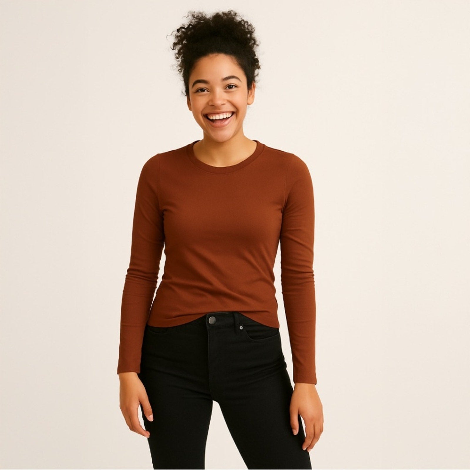 A271 • Rust Fitted Long Sleeve Crewneck Top