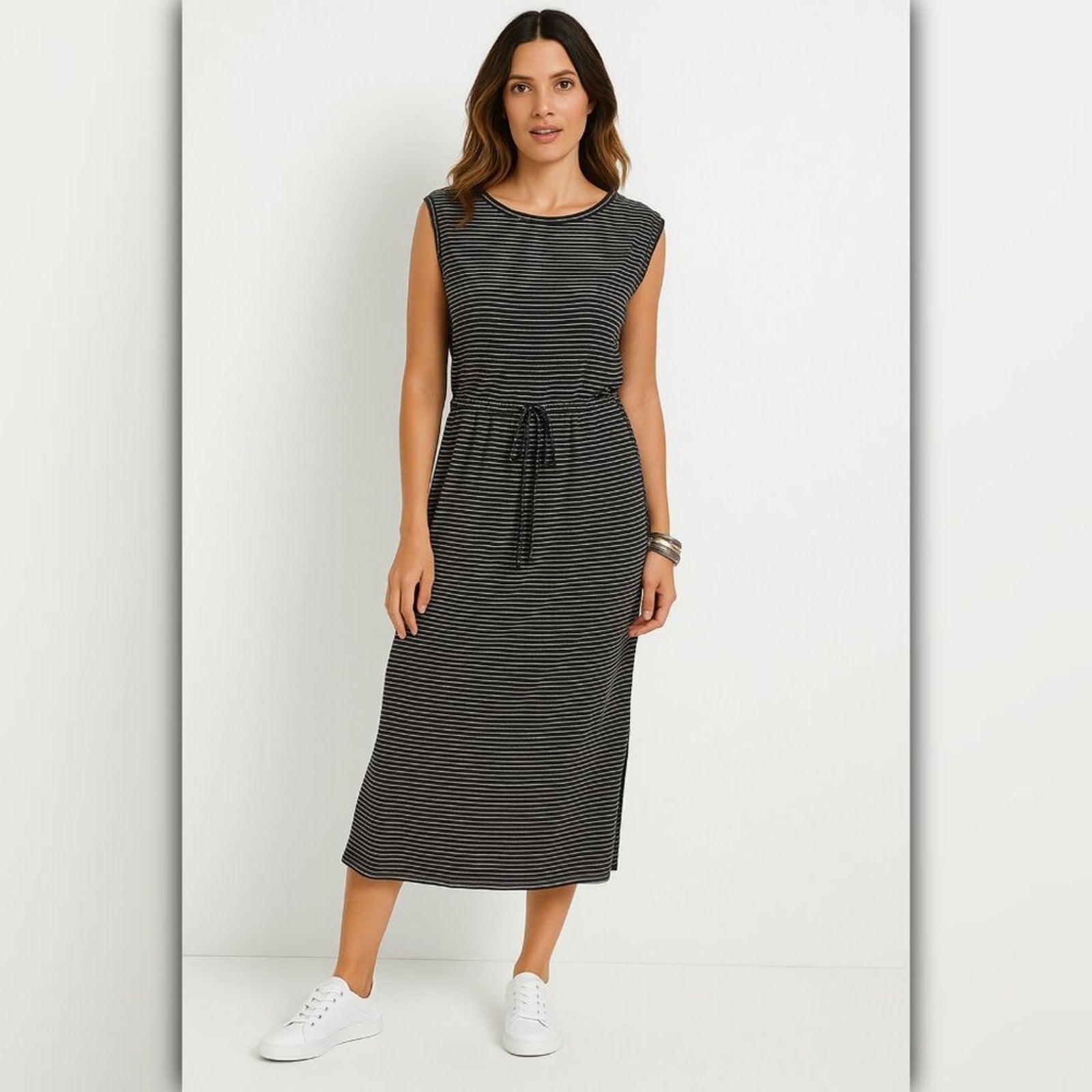 A229 • Everyday Ease Striped Drawstring Midi Dress