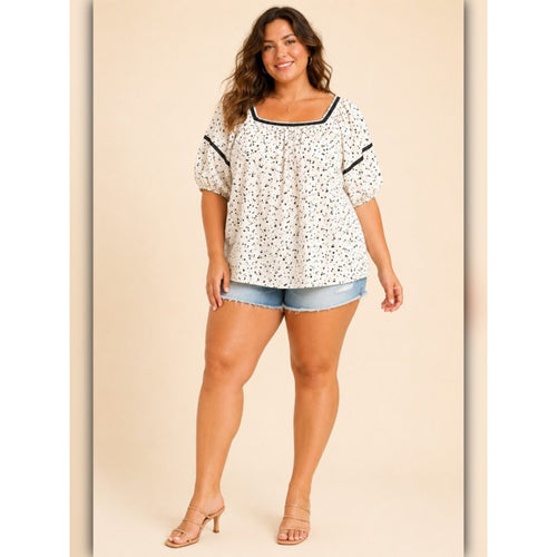 A452 • Ivory Speckled Square Neck Tie-Back Blouse