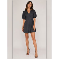 A141 • Black Puff Sleeve Wrap Mini Dress