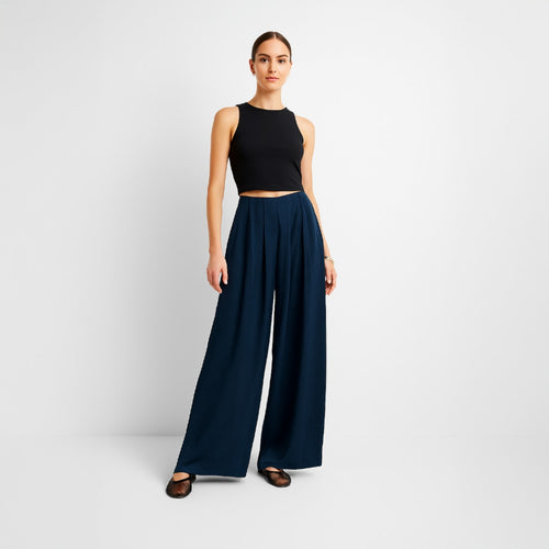A272 • Deep Navy Wide-Leg Pleated Trousers