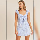 A151 • Mable Blue Gingham Ruffle Tie-Front Mini Dress