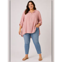 A466 • Dusty Rose Linen Roll Tab Tunic Top