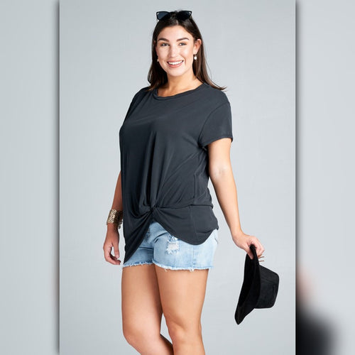 A482-A • Black Modal Side Twist Tunic Top