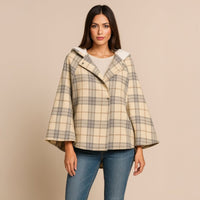 A310 • Plaid Hooded Cape Jacket with Sherpa Lining