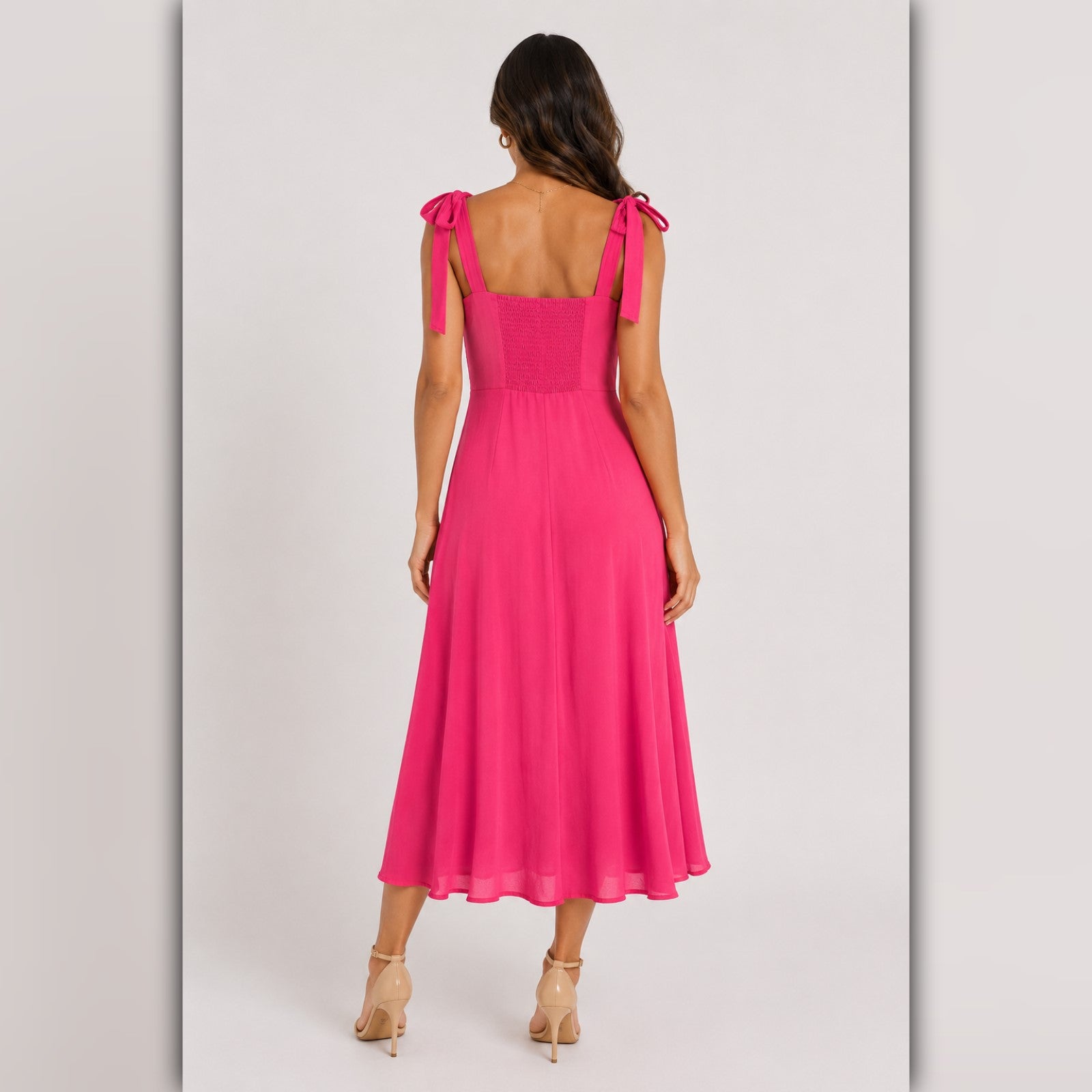 A326 • Chic Shoulder Tie Midi Dress in Hot Pink
