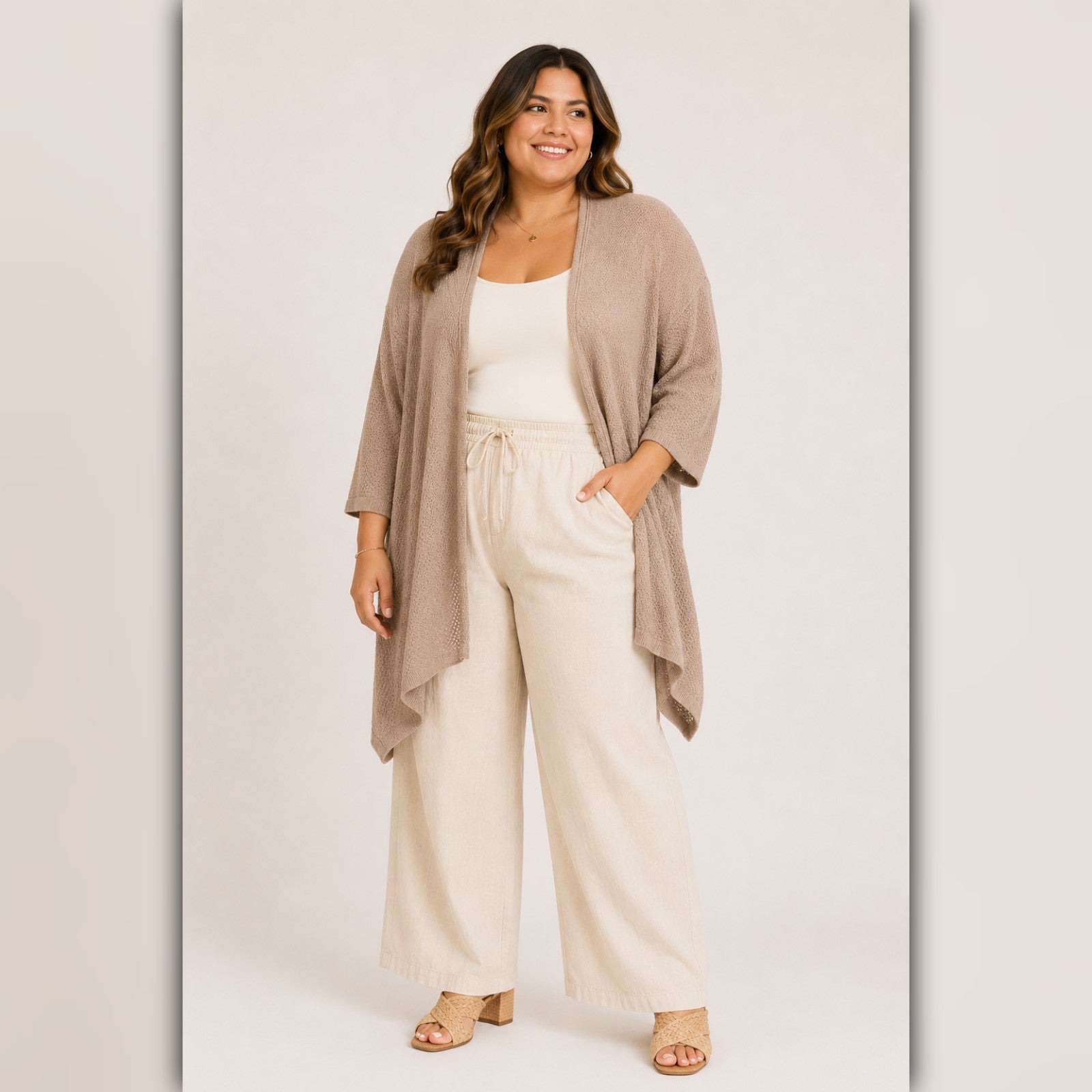 A215-A • Lightweight Folded Cuff Open Front Cardigan