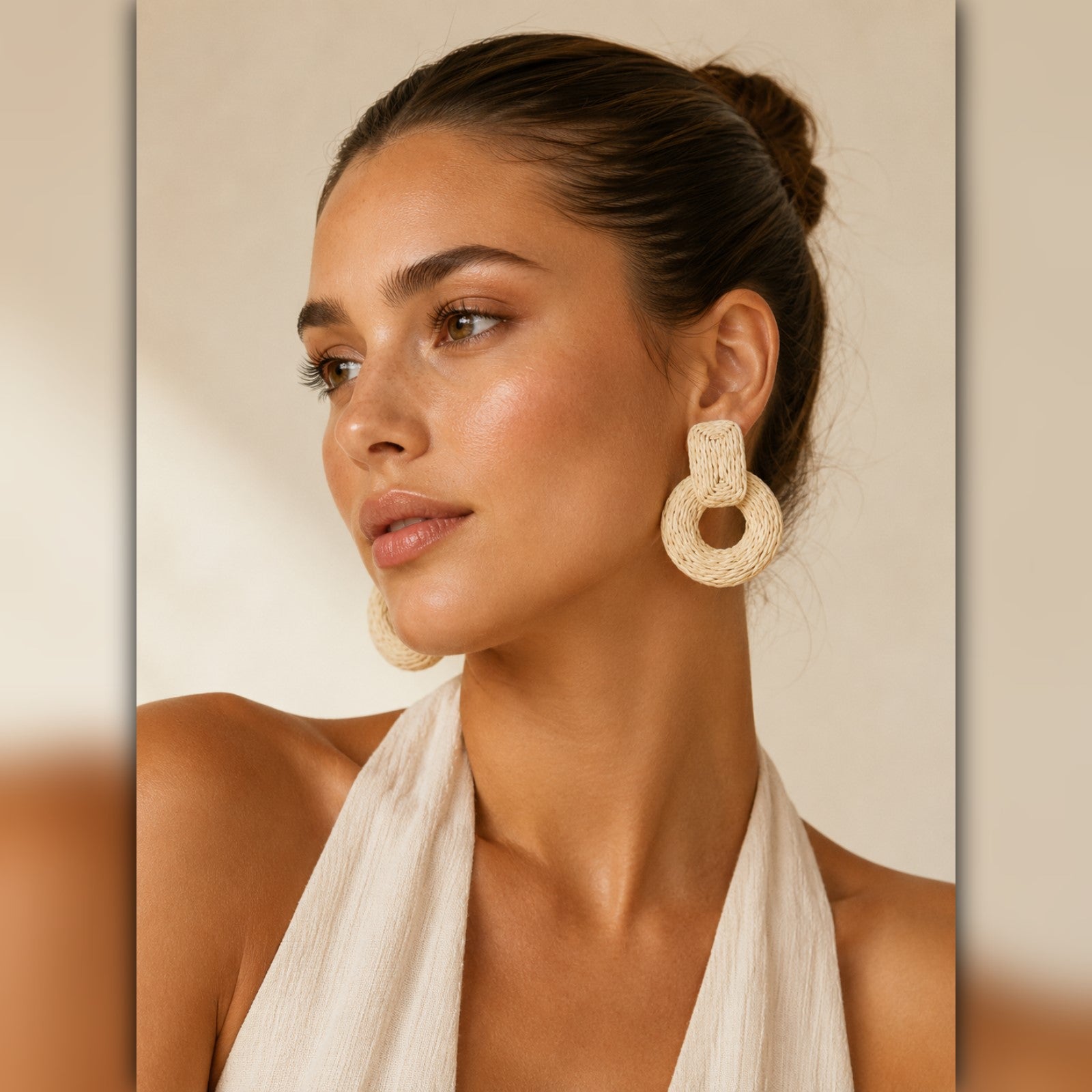 A247-E • Boho Raffia Circle Statement Earrings