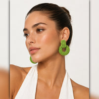 A247-D • Boho Geometric Raffia Rattan Earrings