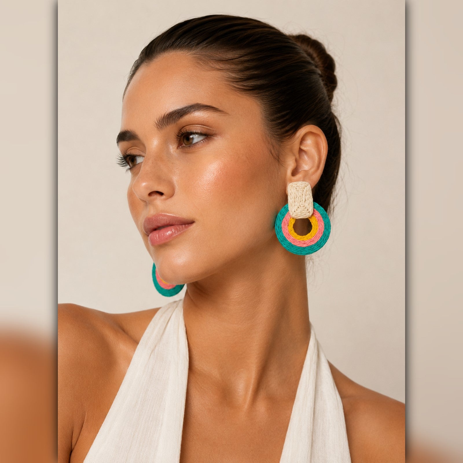 A247-A • Color Pop Raffia Circle Statement Earrings