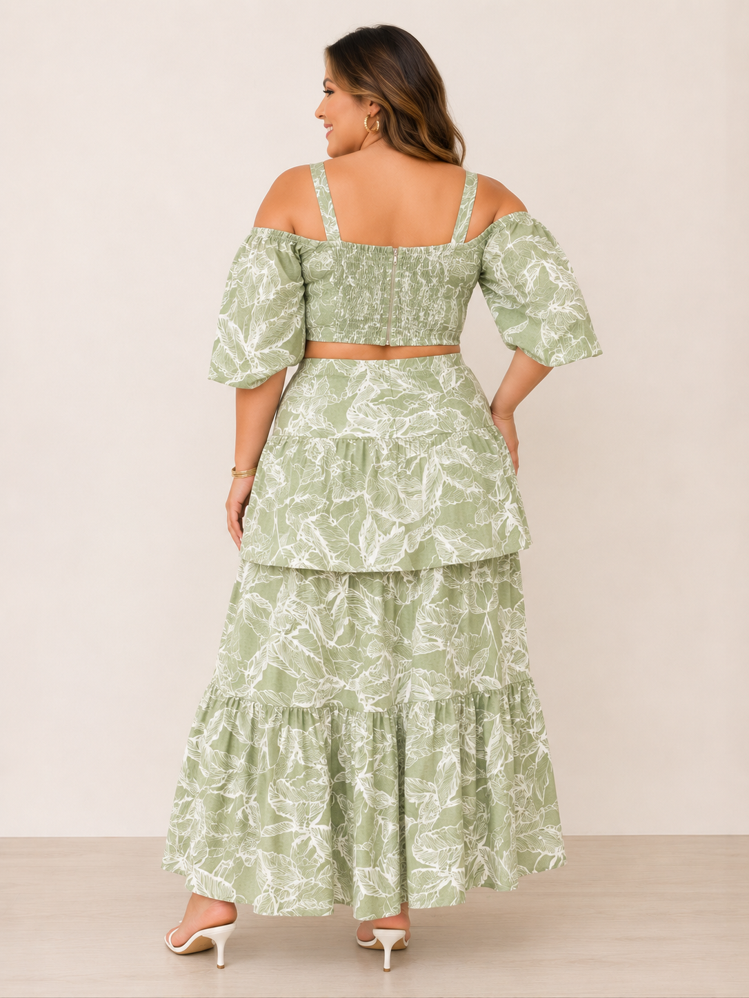 A213 • Tropical Leaf Print Two Piece Set