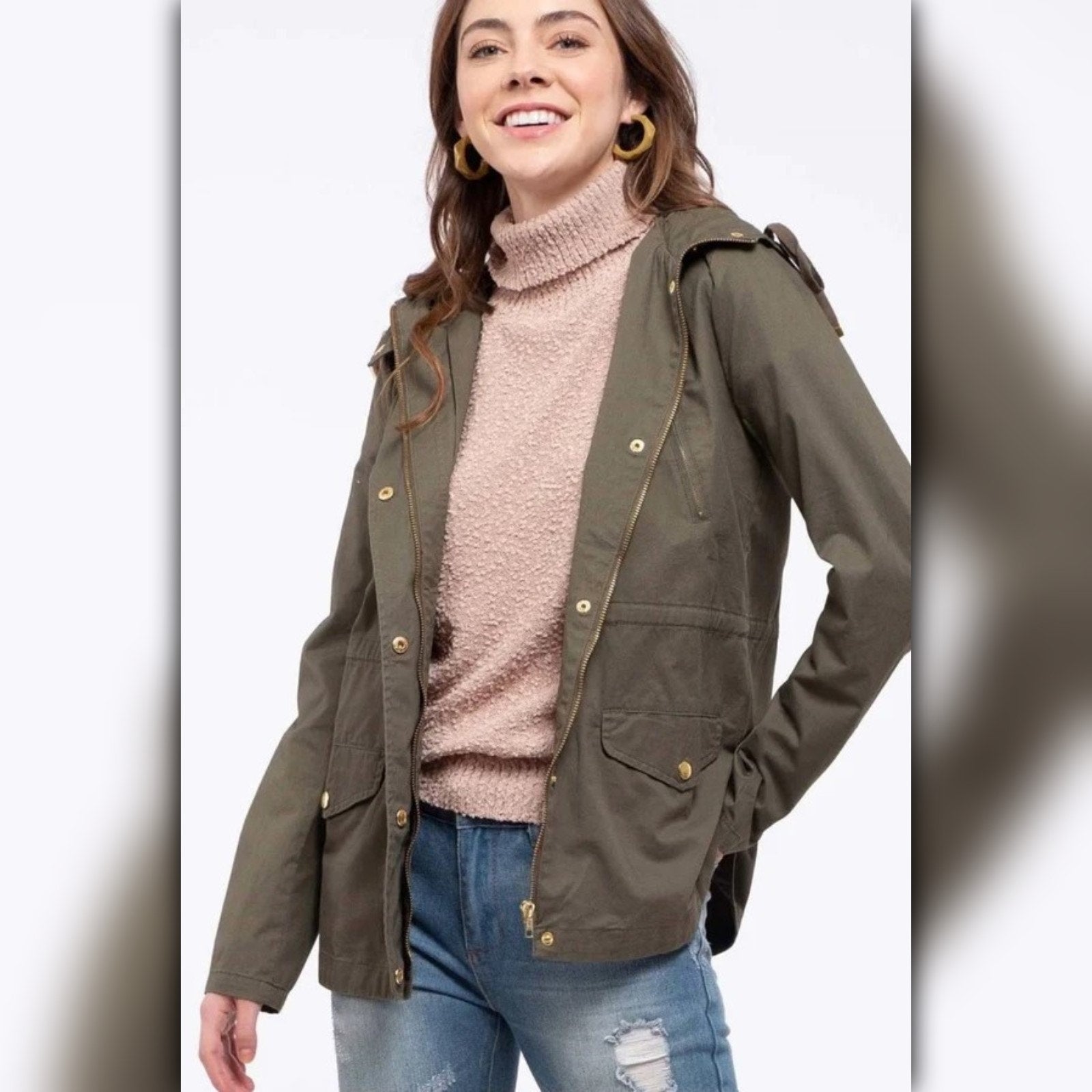 A410 • Olive Hooded Utility Jacket