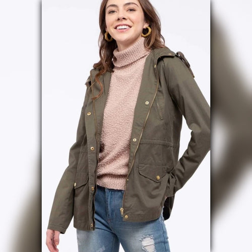 A410 • Olive Hooded Utility Jacket