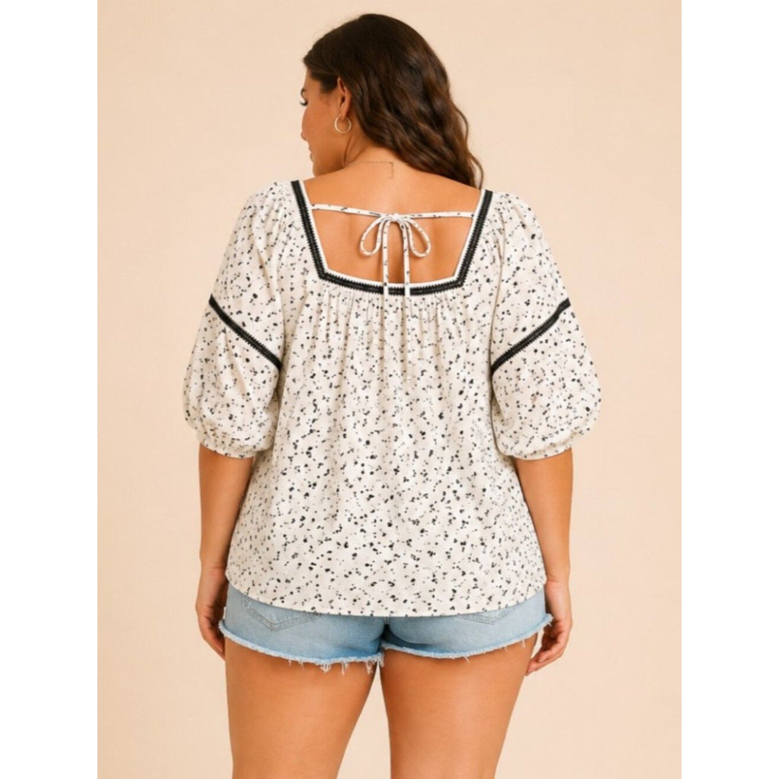 A452 • Ivory Speckled Square Neck Tie-Back Blouse