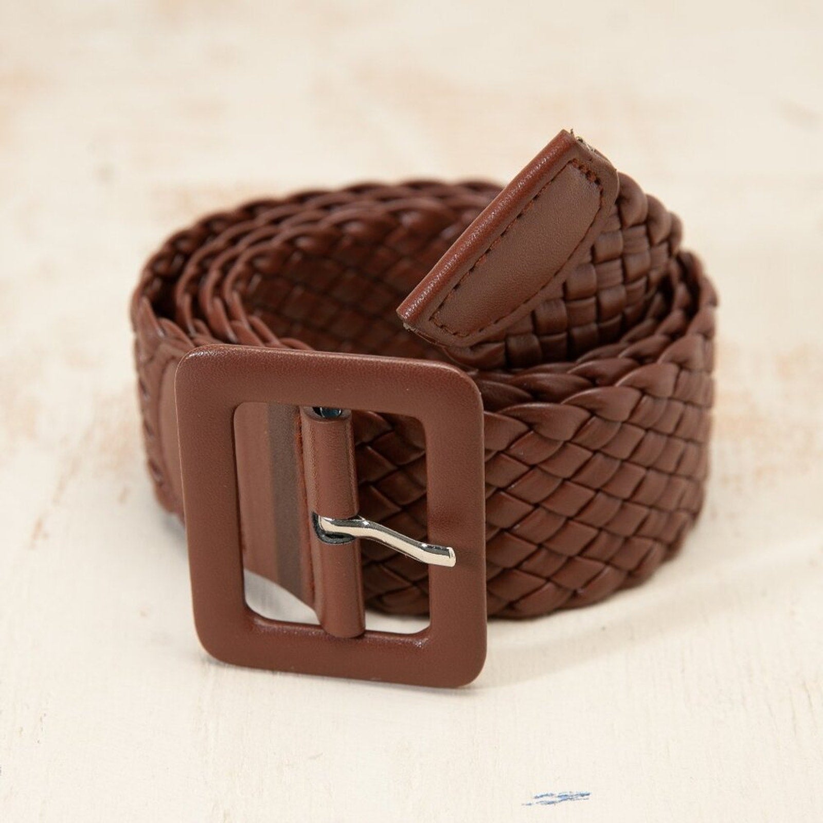 A246-C • Brown Braided Faux Leather Waist Belt